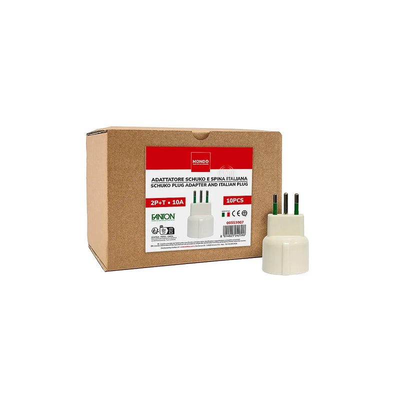 set 10 adaptadores enchufe italiano 2p+t 10a a schuko