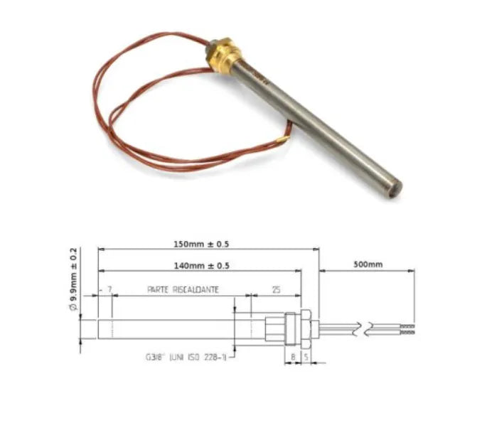 Résistance pour poêle à pellets 140mm x 9.9mm 3/8 250W HT62650