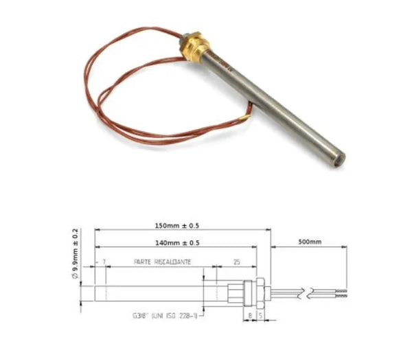 Résistance pour poêle à pellets 140mm x 9.9mm 3/8 300W HT62652