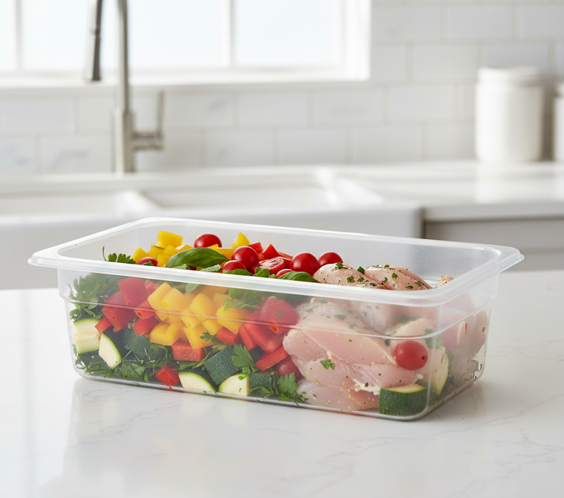 Cubeta LACOR abierta con alimentos frescos